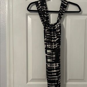Ann Taylor Black and White Patterned Criss Cross Sleeve Top